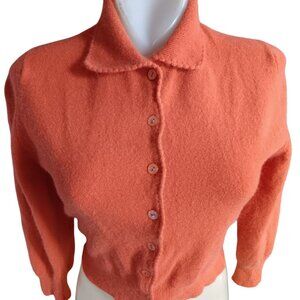 Vintage Women's Small Sweater Angora Lambs Wool Orange Cardigan 1950's Sock Hop
